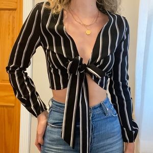 Black & White Striped Tie Front Missguided Crop Top